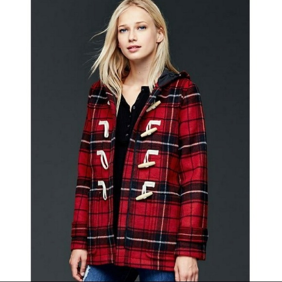 Gap Red Plaid Wool Toggle Jacket 